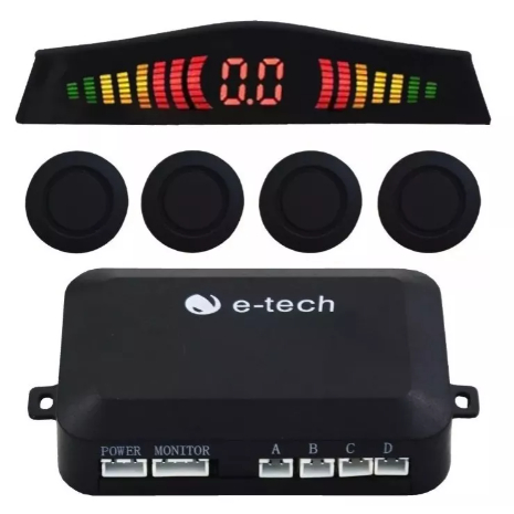Sensor De Estacionamento Emborrachado Para Parachoque de Ferro Cor Preto 4 Pontos E-Tech