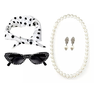 Kit Fantasia Anos 50 / 60 Lenço Óculos Brinco Colar Festa cosplay