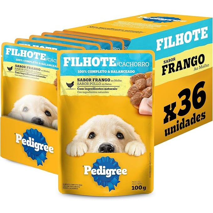 Pack Ração Úmida Pedigree Sachê Frango ao Molho para Cães Filhotes 100 g - 36 unidades