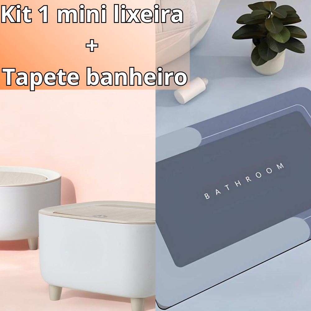 Kit Mini Lixeira 2LKit Mini Lixeira 2L Quadrada ou Redonda E Tapete Multifuncional Para Banheiro Quadrada ou Redonda