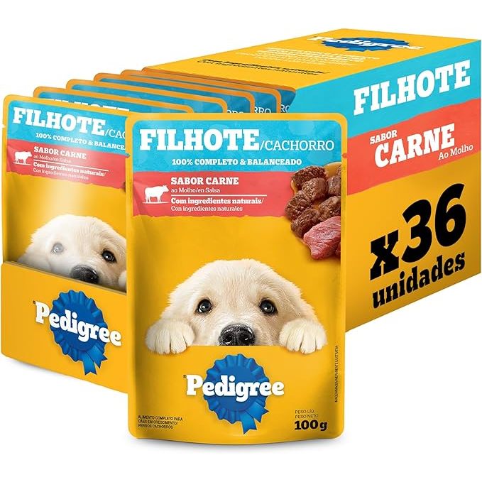 Pack Ração Úmida Pedigree Sachê Carne ao Molho para Cães Filhotes 100 g - 36 unidades