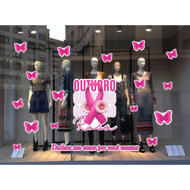 Adesivo para Vitrine Outubro Rosa - 100x40cm