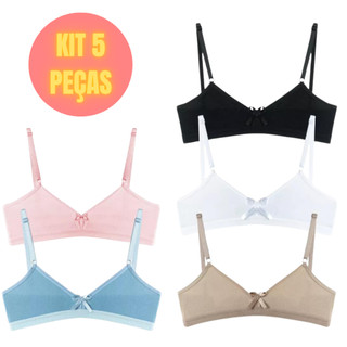 Kit 5 Sutiã Jovem Adolescente Para Meninas Top Algodão Sem Bojo Básico Juvenil Moda Infantil em Oferta na Shopee