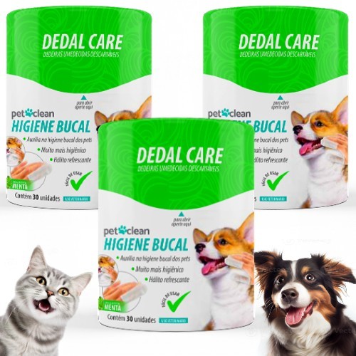 Kit Dedal Care Pet Higiene Bucal Para Cachorro Gatos Com 90un Sabor Menta