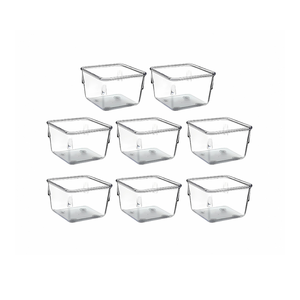 Kit 8 Organizadores Pote Acrílico Transparente Quadrado Caixa Geladeira Gaveta Maquiagem Acrimet 970