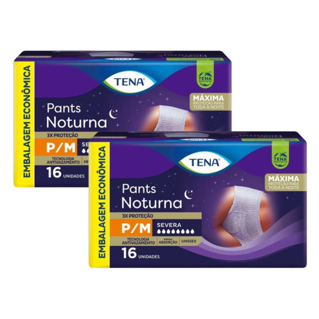 Fralda Geriátrica na Promoção Kit com 2 Pacotes Tena Pants Noturna - Tam. P/M e G/EG - 32 Unidades