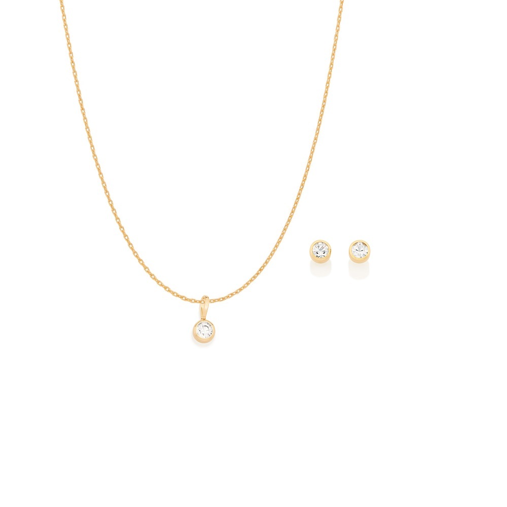 Conjunto Rommanel Colar com Pingente e Brincos de Cristal Solitário em Oferta na Shopee