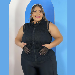 Colete Academia Feminino Plus Size Blusa em Tela Arrastão Com Bolso em Oferta na Shopee