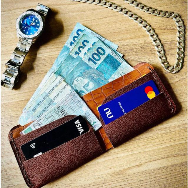 Carteira Couro Legítimo Dallas Orion feita a mão + chaveiro