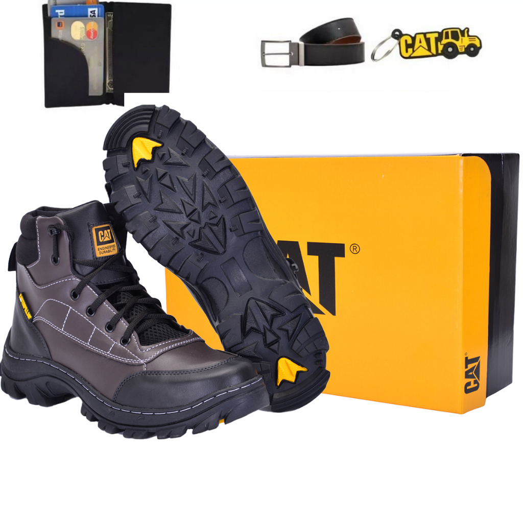 Bota Masculina Caterpillar Kit Coturno Adventure Com Cinto Carteira e Chaveiro Cat Sola Costurada