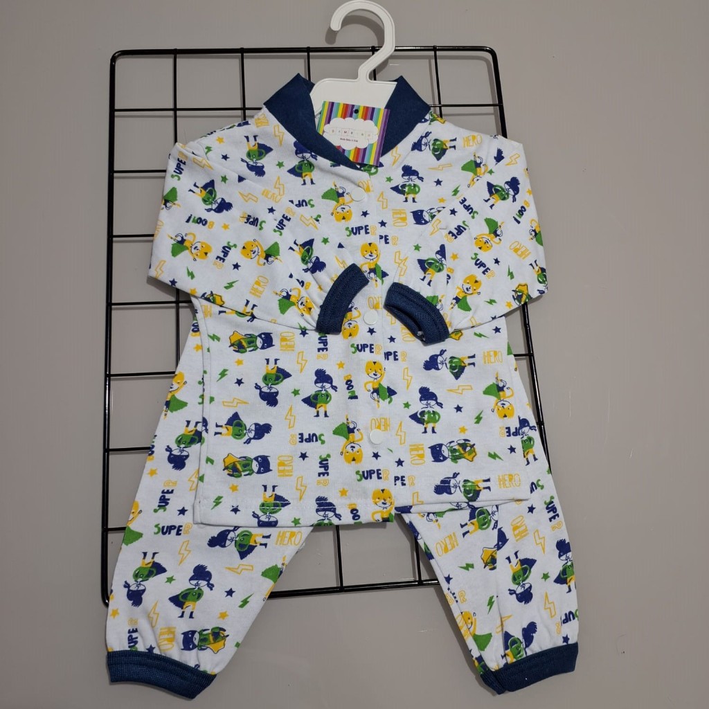 Pijama Bebê Pijama de botão menino estampado Pijama de bebê Americano Algodão