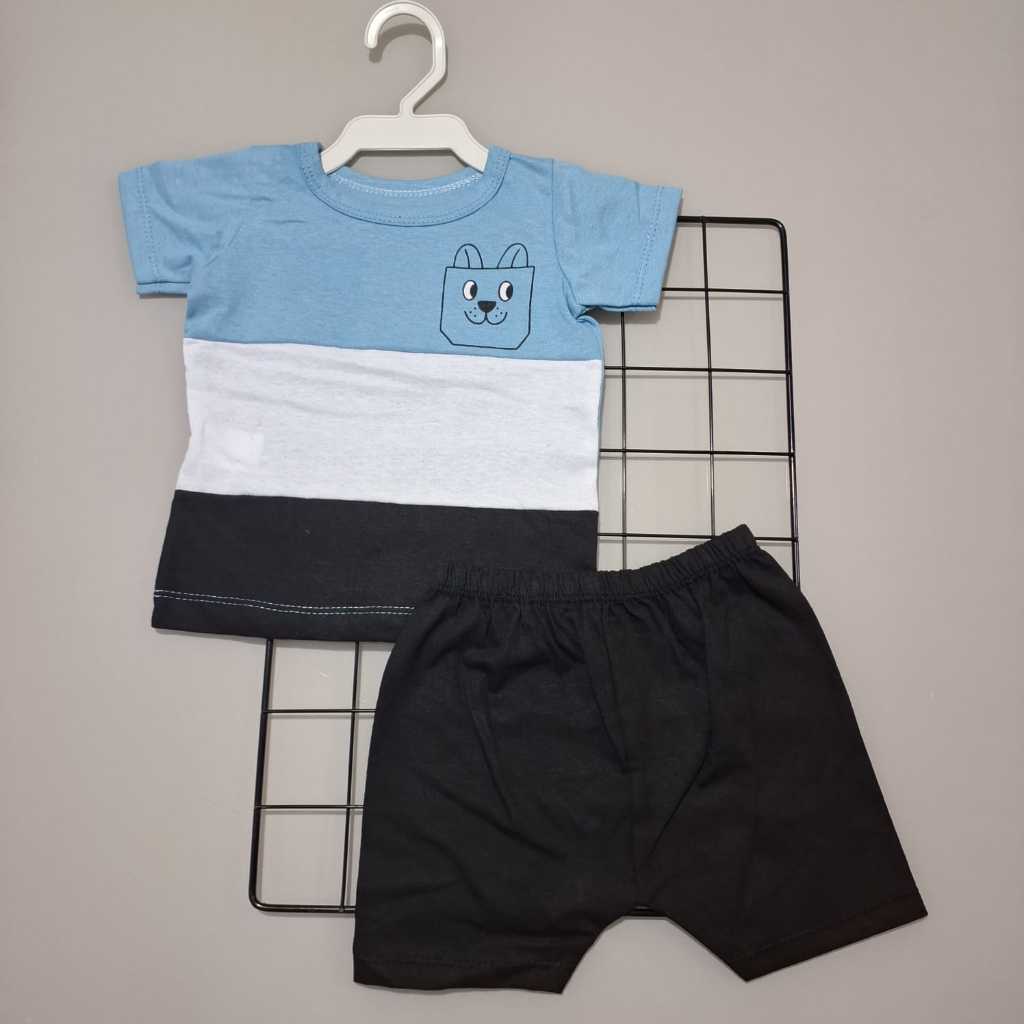 Conjunto Bebê Masculino Cachorro Camisa e Short Fresco Confortável Malha 2-4 meses