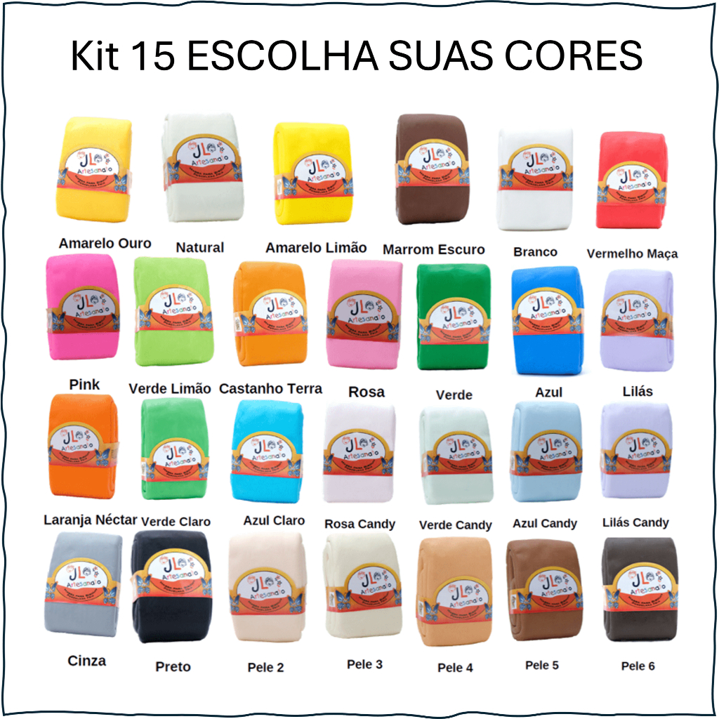 Imagem Kit 15 Massas de Biscuit JL Artesanato 90g ESCOLHA SUA COR Monte Seu Kit