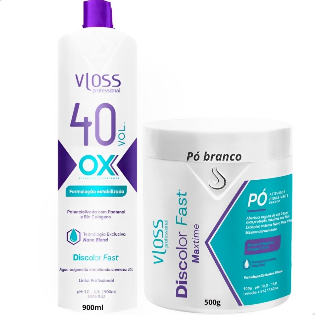 Pó Descolorante Discolor Fast Branco +OX 40v Vloss Cosmeticos