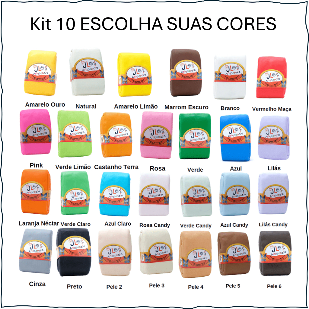 Imagem Kit 10 Massas de Biscuit JL Artesanato 90g ESCOLHA SUA COR Monte Seu Kit