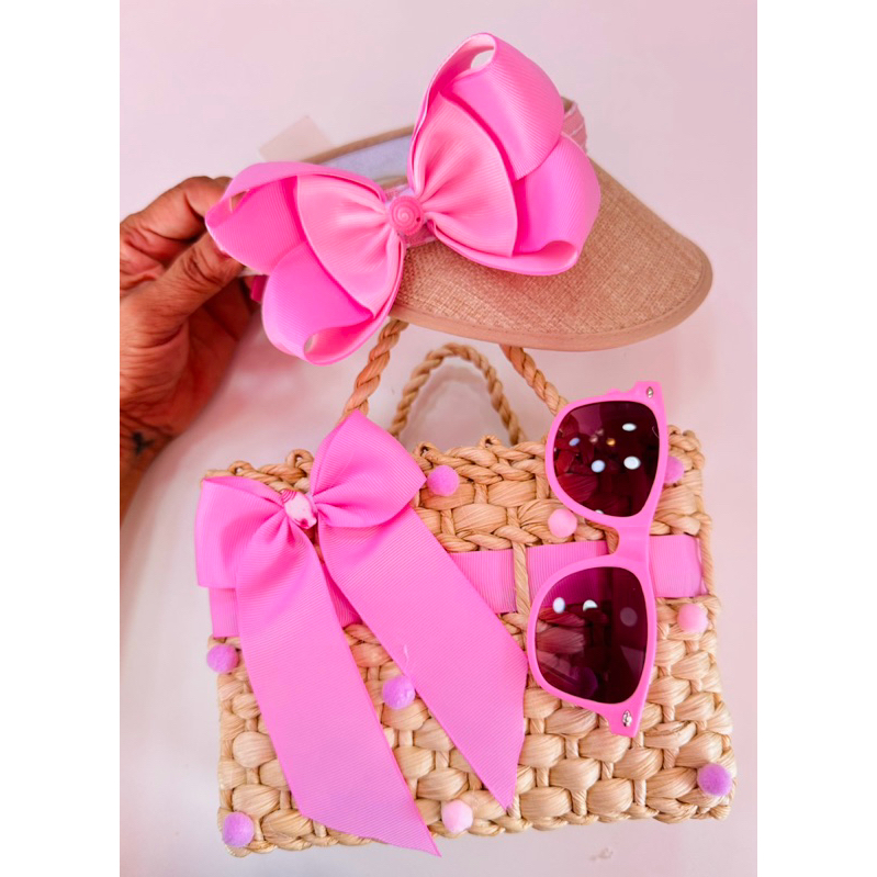 Krica Kids - Kit Bolsa de Palha Artesanal e Viseira Infantil e oculos - Acessórios Perfeitos para Pequenas Fashionistas.