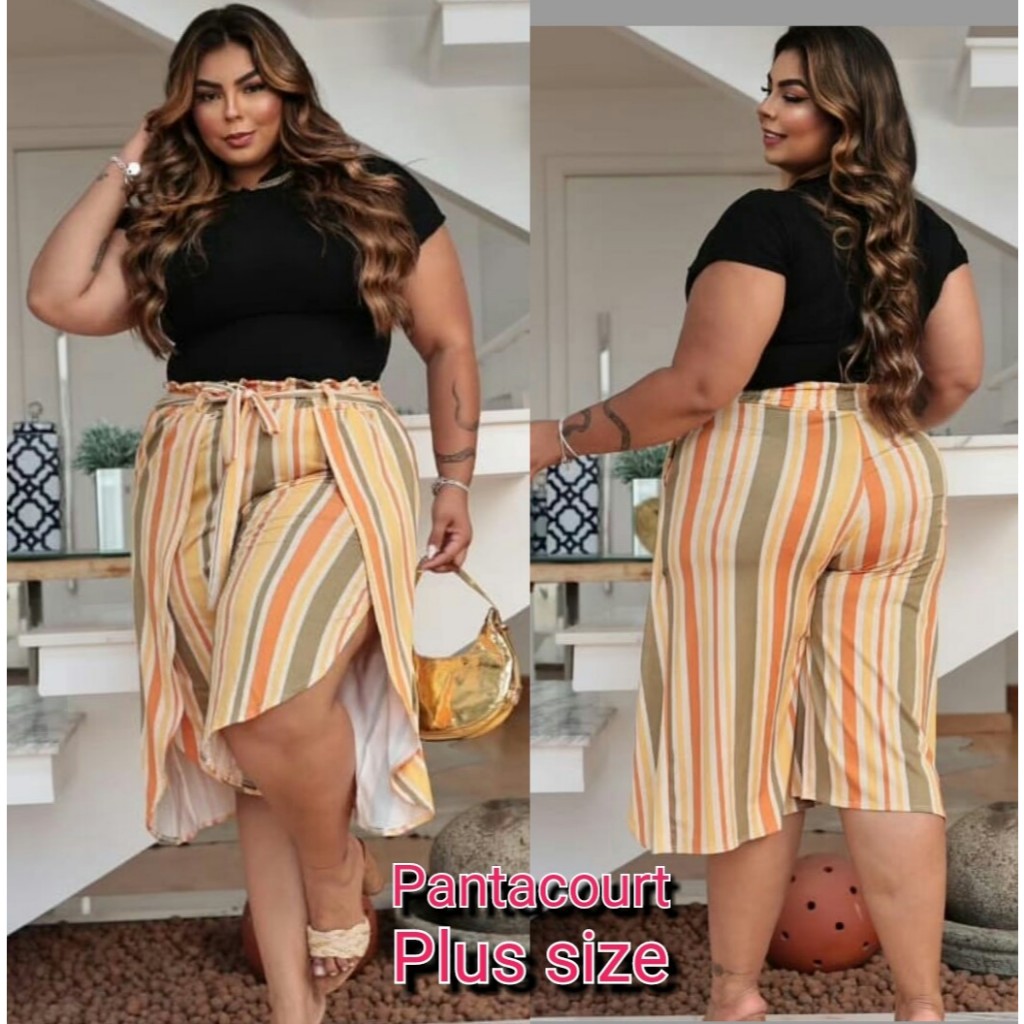 Calça Pantacourt Envelope Feminina Plus Size Com Bolso Elástico na Cintura com Amarração Tecido Romantic Veste 48 ao 52 em Oferta na Shopee