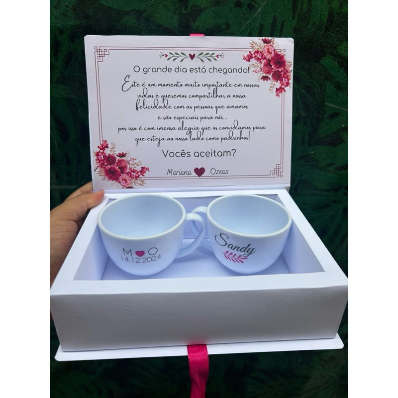 Caixa Convite c/ Xícaras - Casamento / Batizado [Lunna Personalizados] em Oferta na Shopee