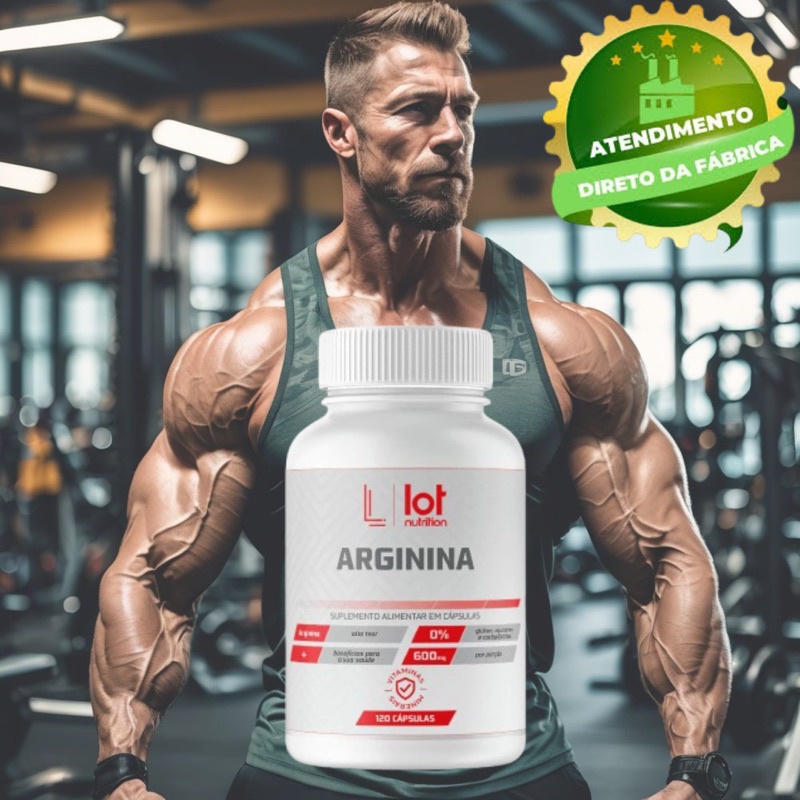 Arginina 600mg 120 cápsulas Lot Nutrition Pré Treino Pré Work Dilatação