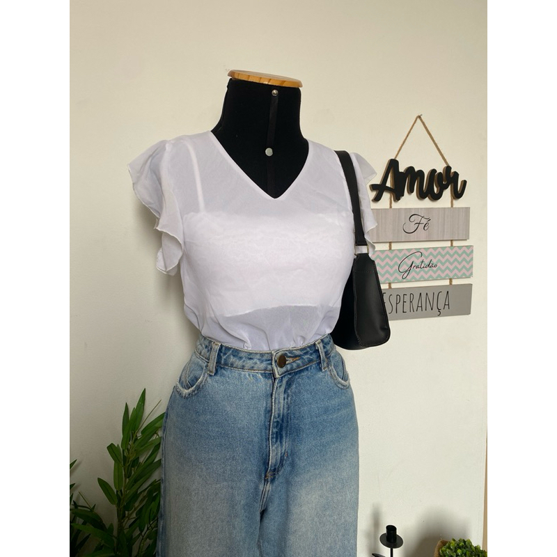 Camisa Cetim Branca Vintage Brechó