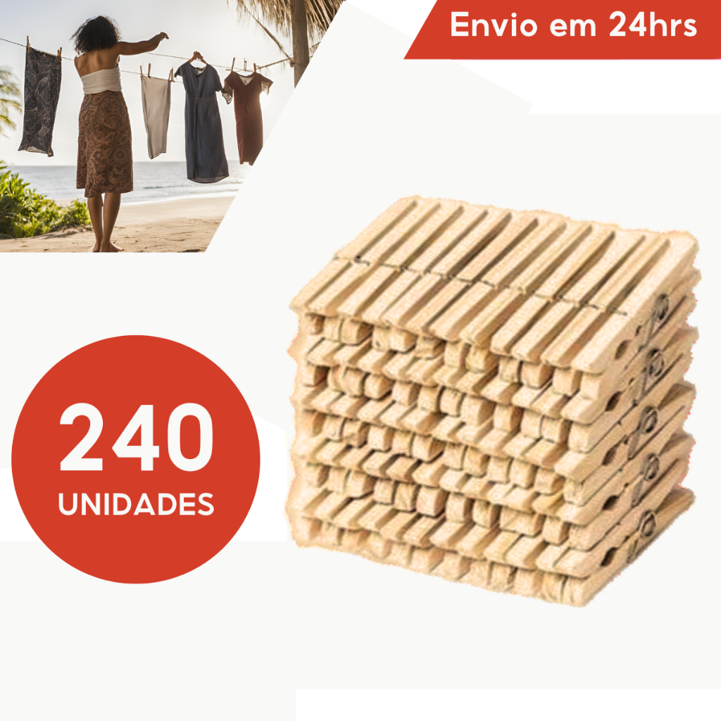 Kit Com 240 Unidades de Pregador, Prendedor de Roupa Gigante, Madeira, Pregador De Roupas