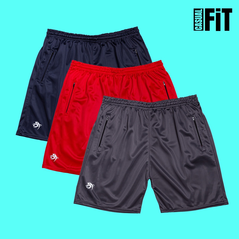 kit/Conjunto 3 Bermuda Short Fit Refletivo Zíper Masculina Casual- Treino- Academia- Exercícios