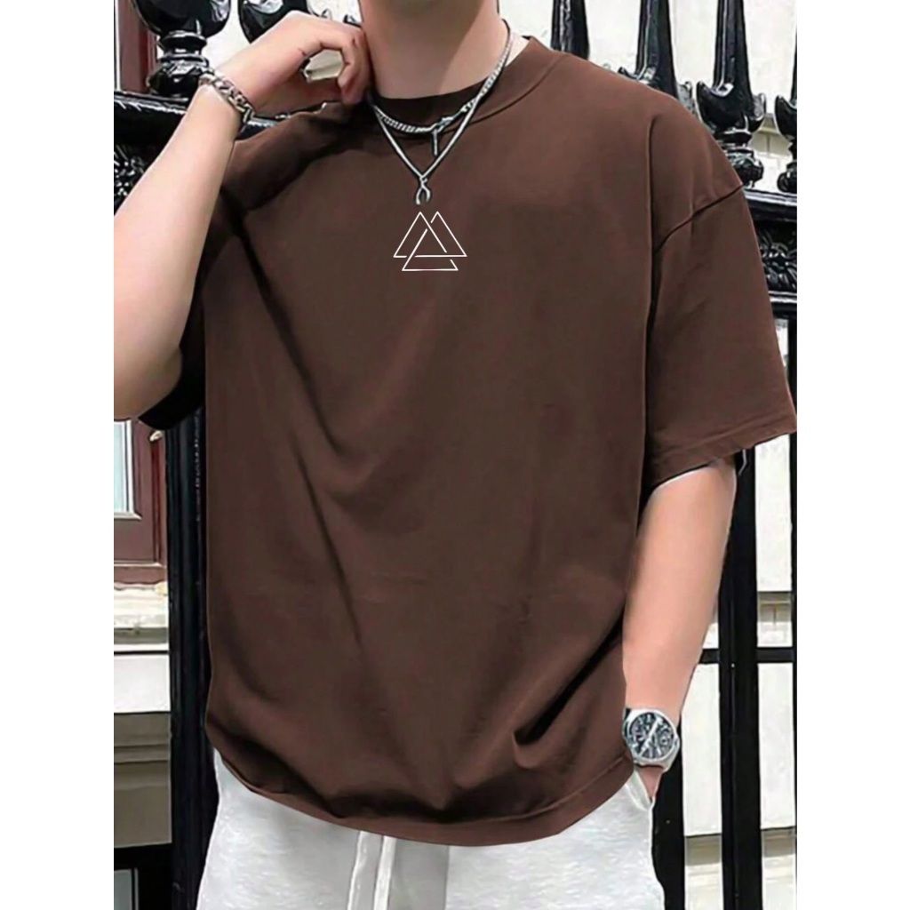 Camiseta Feminina Marrom Algodão Estampa Triângulo Baby Look T-Shirt Básica Premium Envio Imediato