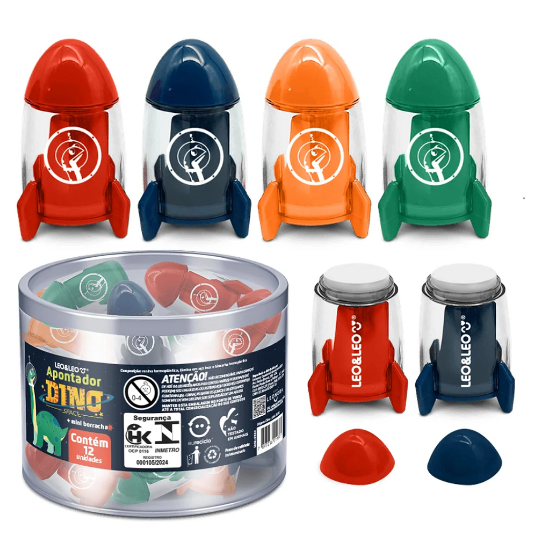Apontador foguete com depósito e borracha DINO SPACE - Leo&Leo