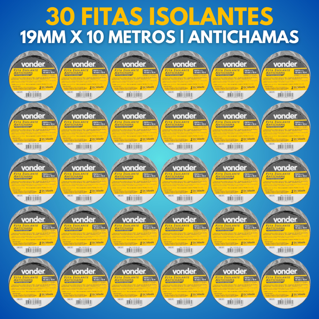 30 Fitas Isolante 19Mmx 10 Metros Preta  Anti Chamas VONDER em Oferta na Shopee