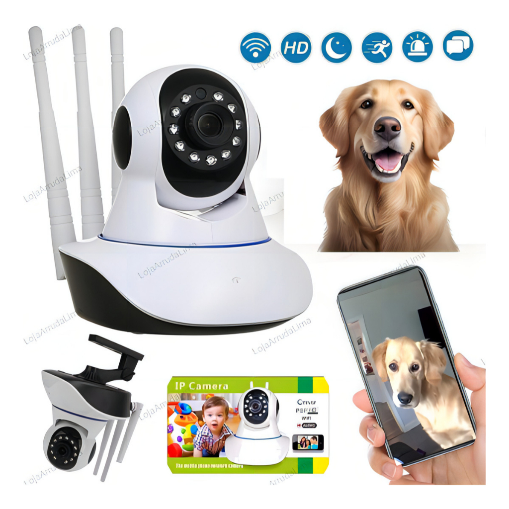 Câmera Ip 3 Antenas Wifi Wireless 3ª Geração Visão Noturna Cor Branco em Oferta na Shopee