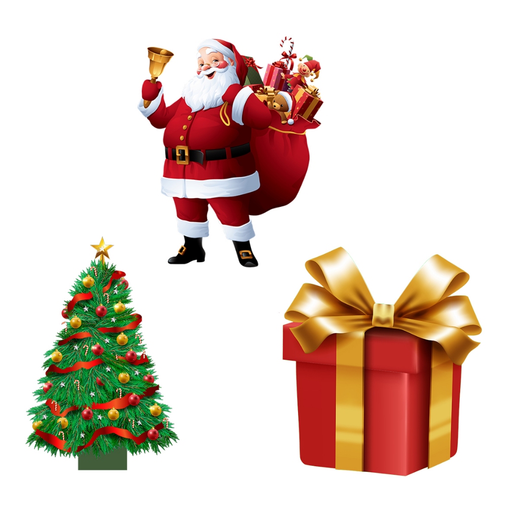 Kit 3 Totens Display MDF Adesivado Natal Papai Noel Trenó 50cm