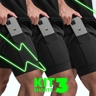 Kit 3 Shorts Masculino 2 em 1 Compressão em Oferta na Shopee