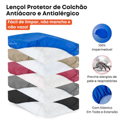 Capa Para Colchão Impermeável Lençol Hospitalar Protetor Cama Solteiro, Casal, Queen, Berço Antixixi
