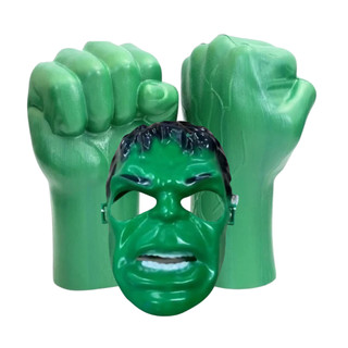 Kit Soco Mão Gigante Herói + Máscara Verde Hulk Brinquedo Fantasia Acessório Faz de Conta