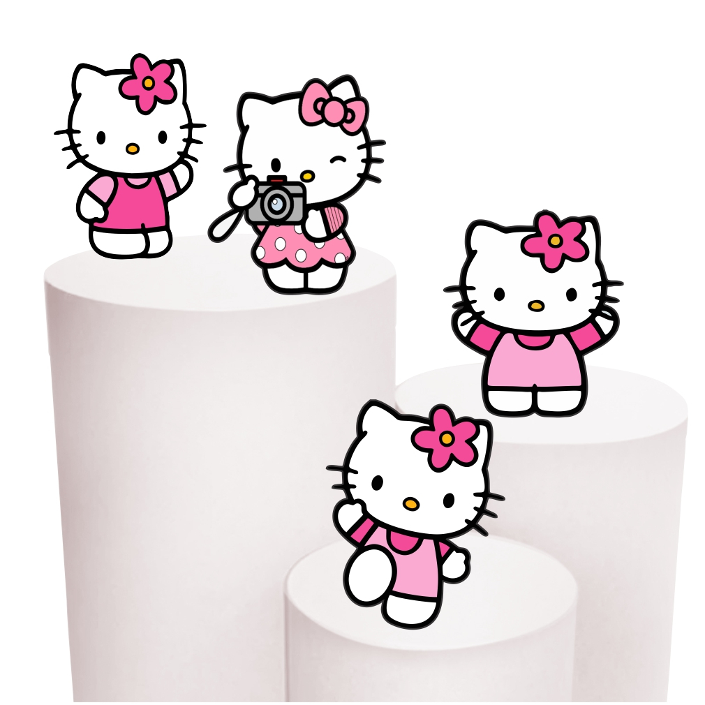 Kit Festa Hello Kitty Display 4 de 30cm Totens para Decoração de Festa em MDF Cortado a Laser