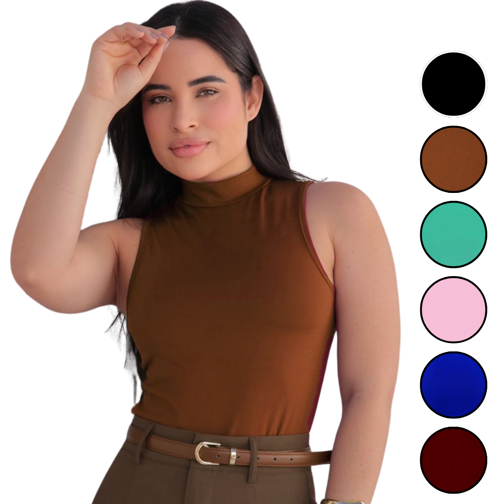 Blusa Básica Regata Lisa Sem Manga Suplex Blusa de Gola Alta