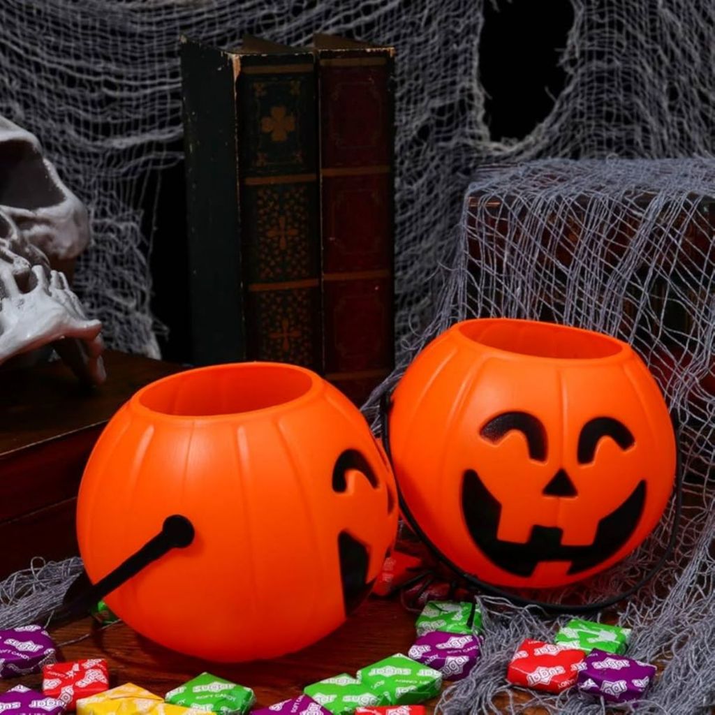 Balde Abobora de Plástico Pega Doces Dia das Bruxas Halloween Baldinho para Doce Criança Halloween em Oferta na Shopee