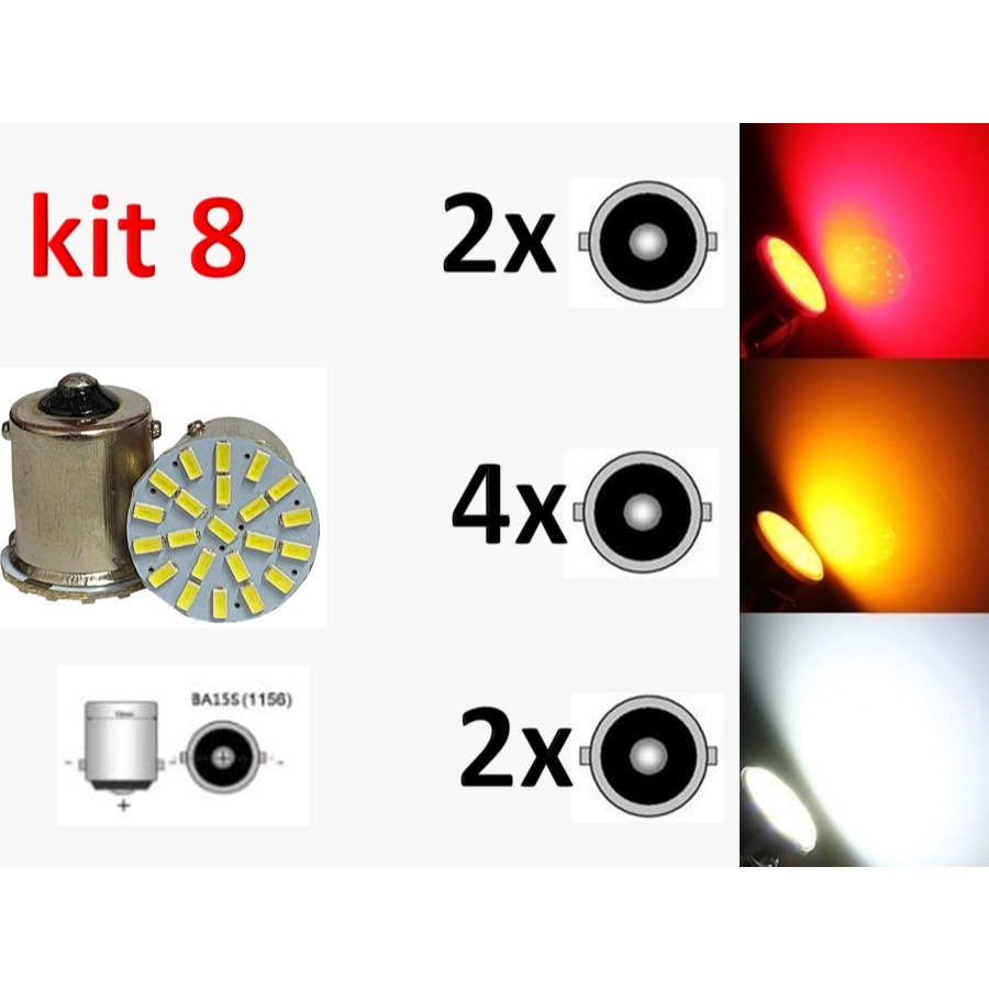 Kit 8 Lâmpadas 22 Led  traseira freio lanterna seta re  Ba15s 1 Polo P21w 1156 led automotivo FREIO em Oferta na Shopee