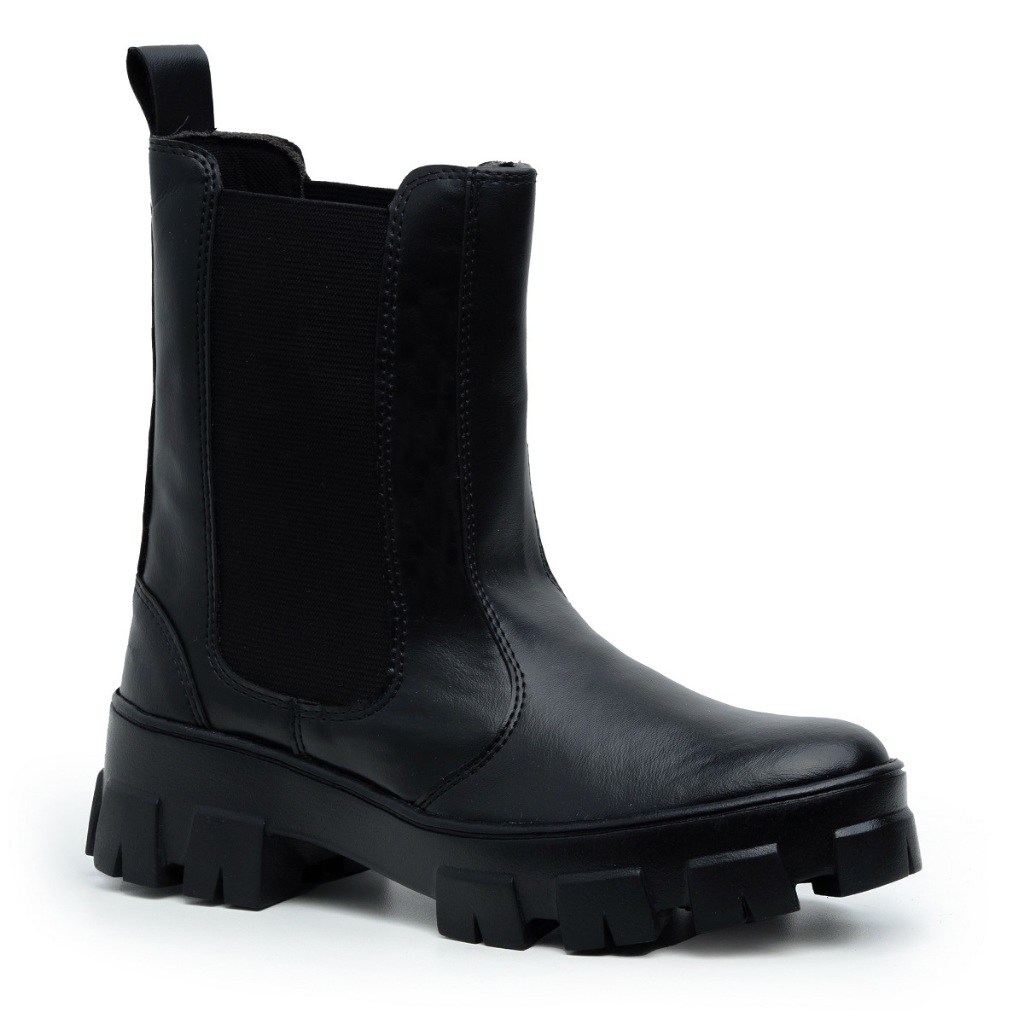Bota Chelsea Feminina Cano Alto Plataforma Tratorada Plataforma