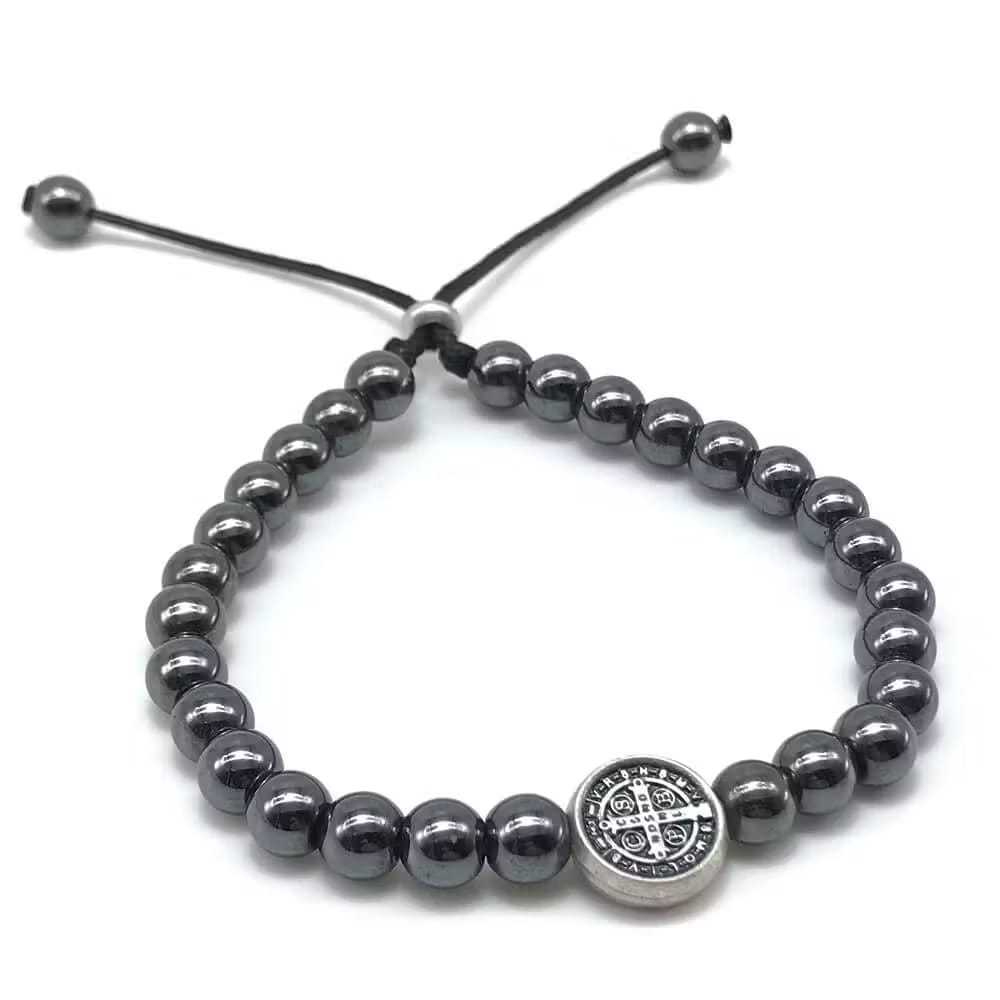 Pulseira  Hematita Cordinha regulável de Nossa Senhora Aparecida ou São Bento - PROMOÇÃO