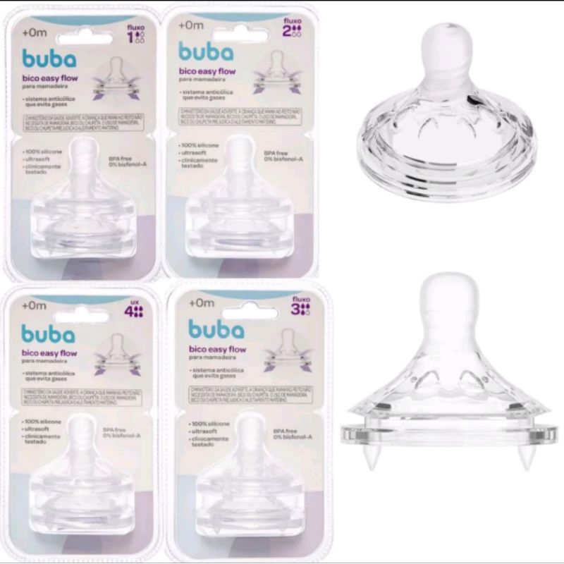 Bico Mamadeira  de silicone 2 unidades Easy Flow Buba em Oferta na Shopee