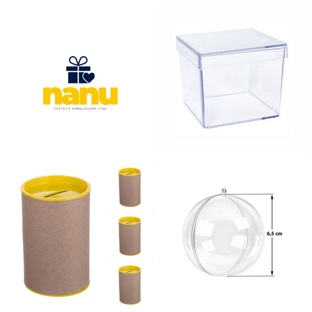 Kit duplo luxo- 20 Cofrinhos + 40 Esferas acrilicas 6,5 cm + 20 Caixinhas 5X5  - Lembrancinhas festa