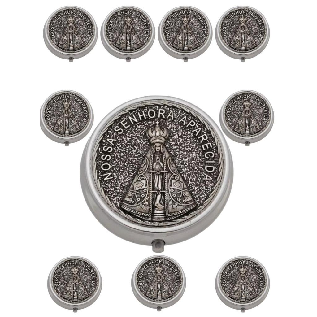 Kit 10 (Dez) Teca Porta Hóstia Nossa Senhora Aparecida 4,5cm para Comunhão e Eucaristia