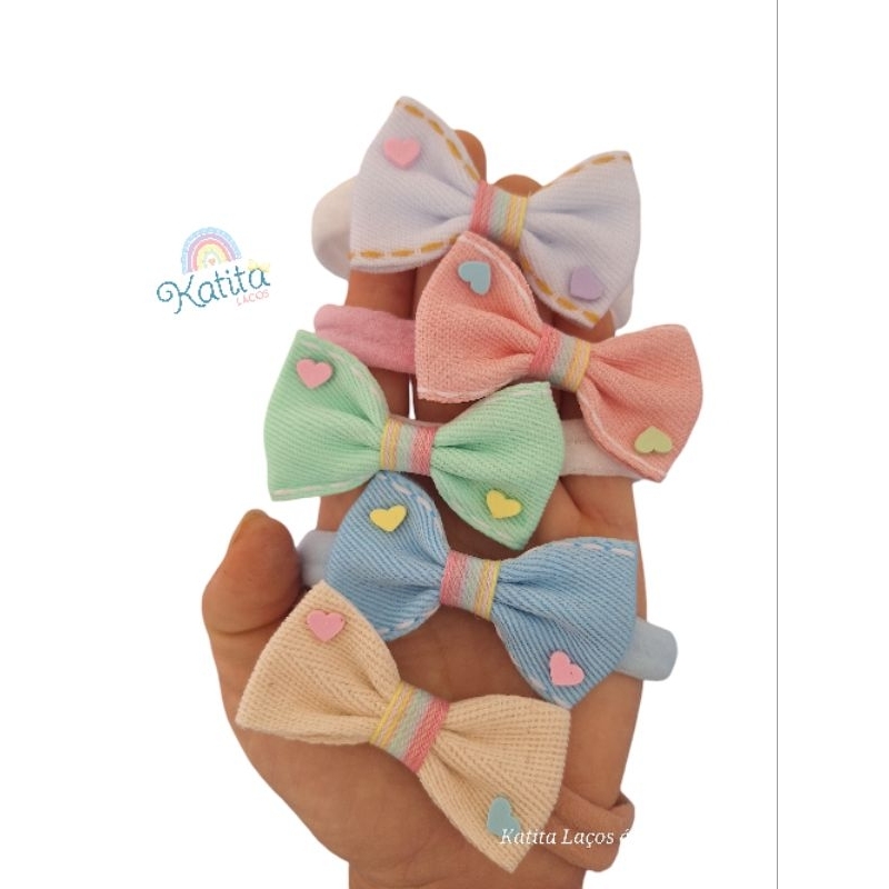 Kit com 5 faixas cabelo, tiaras para bebê, Laços na meia de seda RN