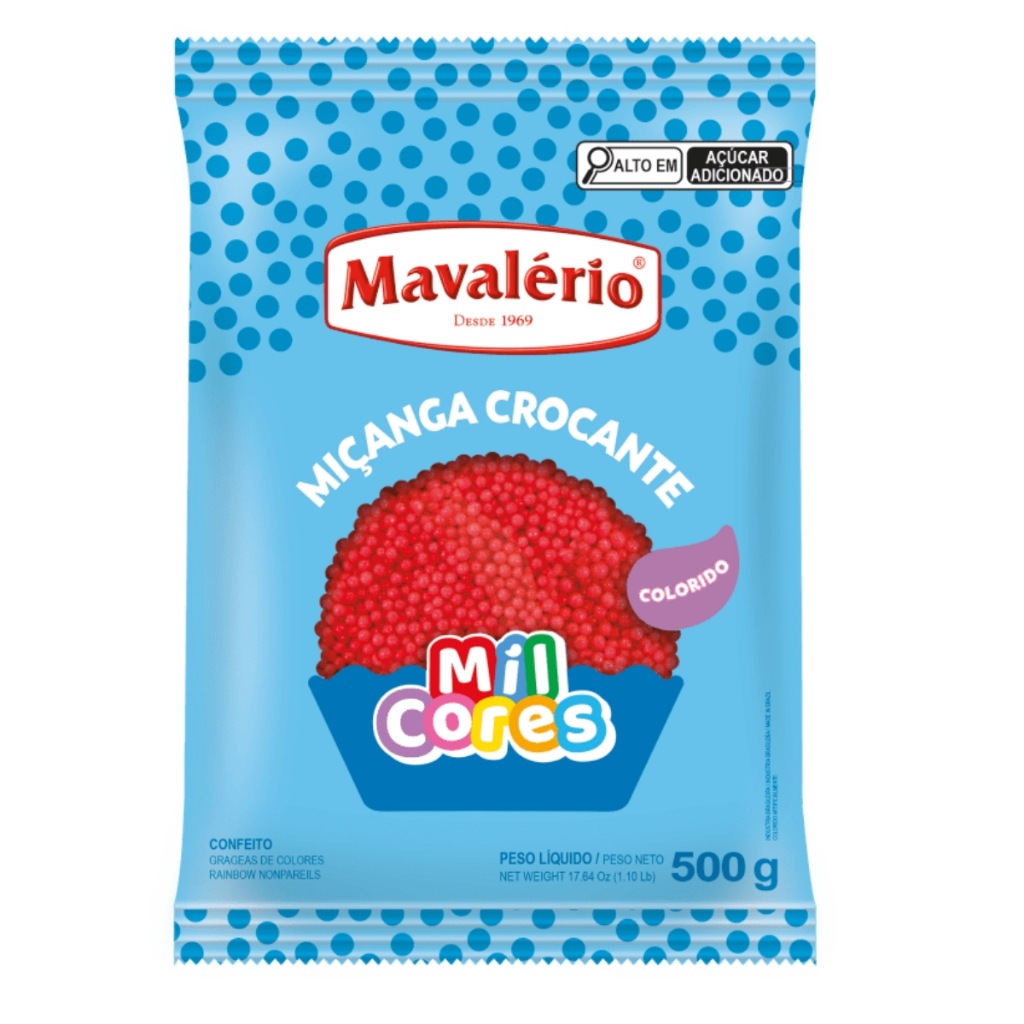 Confeito Miçanga Crocante Vermelha Mil Cores 500g Mavalério