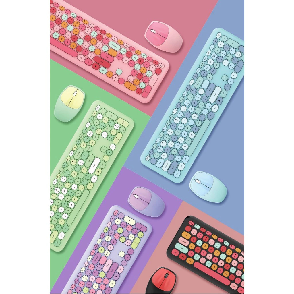 Kit teclado e mouse sem fio USB wireless Macarons Colorido MOFII Candy