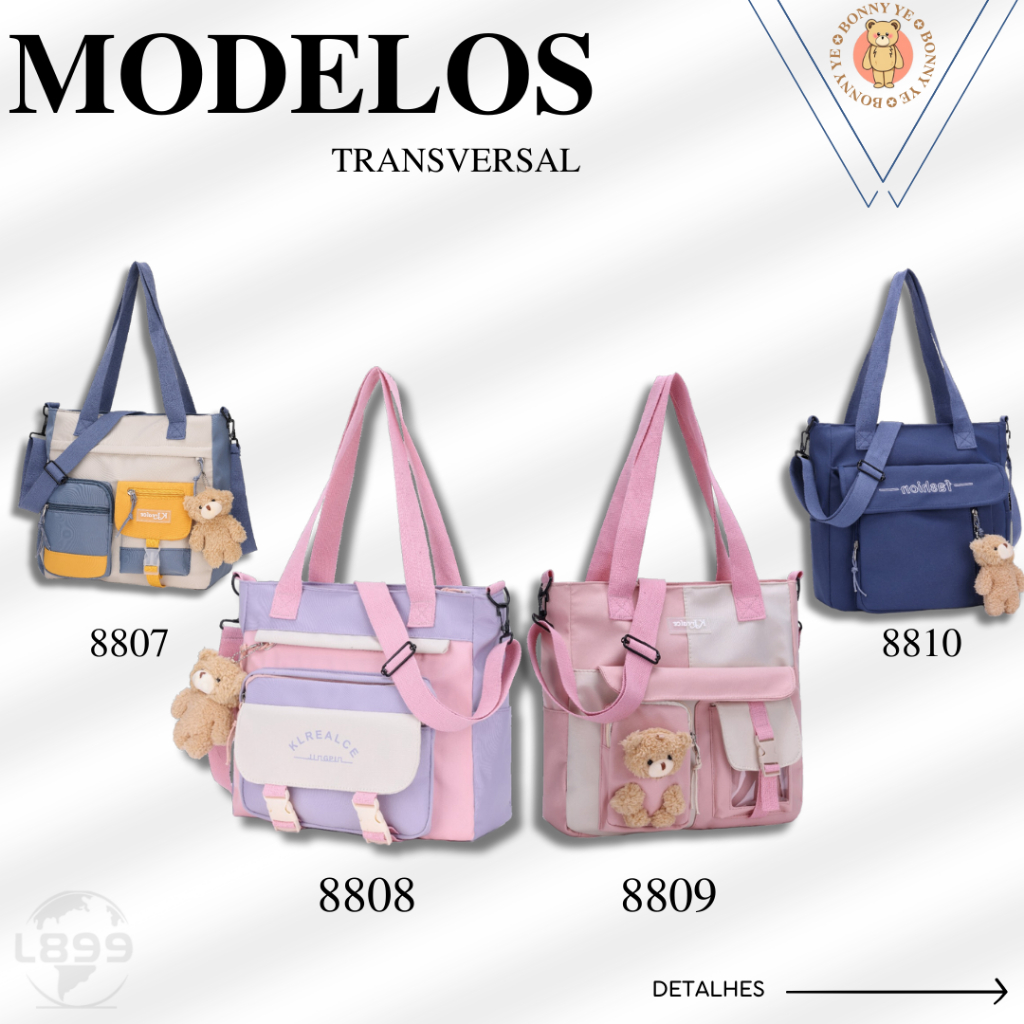 Bolsa Transversal Vistoso Bag de Ombro Coreana/Japonesa Kit Escolar Infantil + Ursinho(8807/8810) em Oferta na Shopee