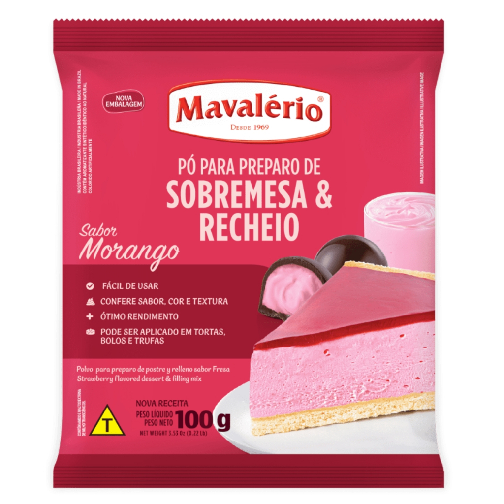 Pó Preparo De Sobremesa e Recheio Sabor Morango 100g Mavalério em Oferta na Shopee