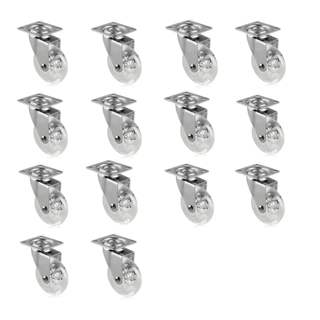 14 Unidades Rodinhas 50mm Rodízios Rodas Giratórias Sem Trava Para Móveis ou Carrinhos Gel Silicone Anti Risco