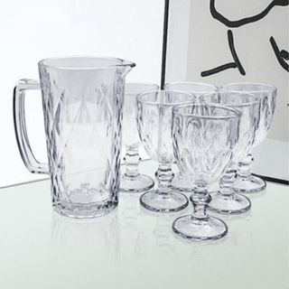 Jogo de Jarra 1L e 6 Taças 260ML De Vidro Coquetel Diamond Clear - 88034